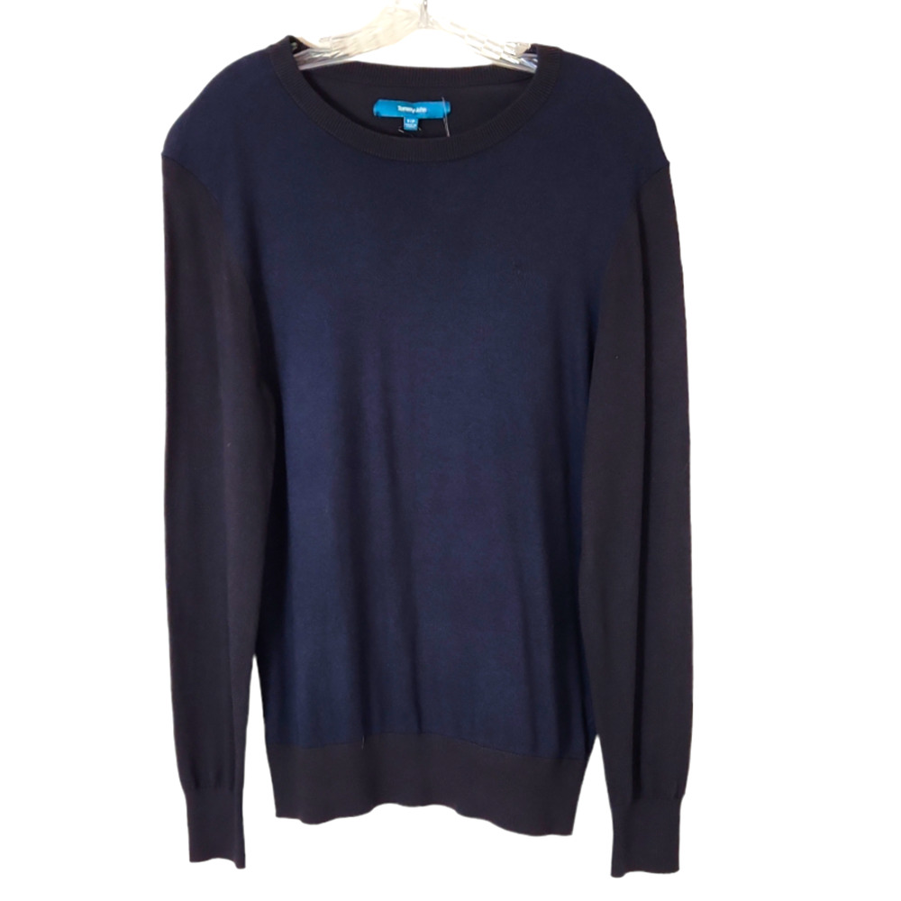 Tommy John Second Skin Crew Neck Sweater Sz S Blue Black Colorblock Cotton Modal